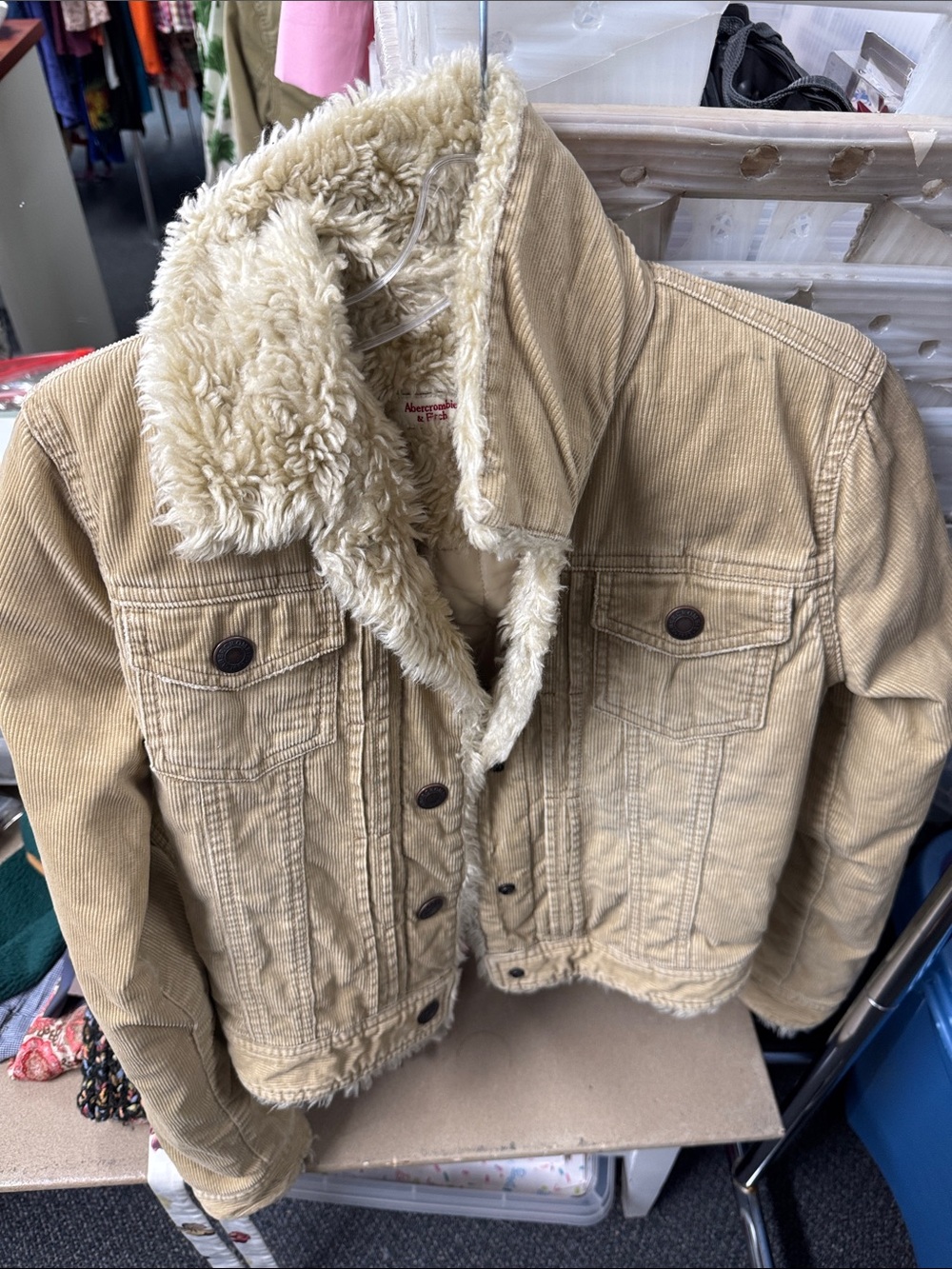 Vintage Y2K corduroy faux fur lined jacket XS // 082840